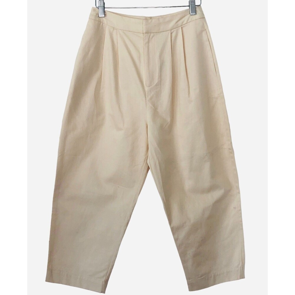 Love Bonito Women 4 High Waisted Front Pleated Cropped Leg Cream Trouser NEW